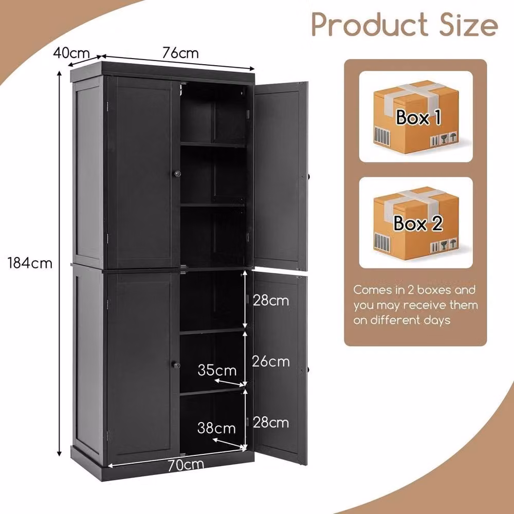 FORGEVIO Modern Freestanding Kitchen Buffet Sideboard and Tall Pantry Cabinet in Black and Multicolour – 2