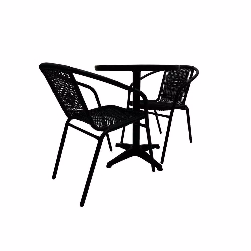 NESTLUNE Black Rattan Outdoor Cafe Furniture Set – 2