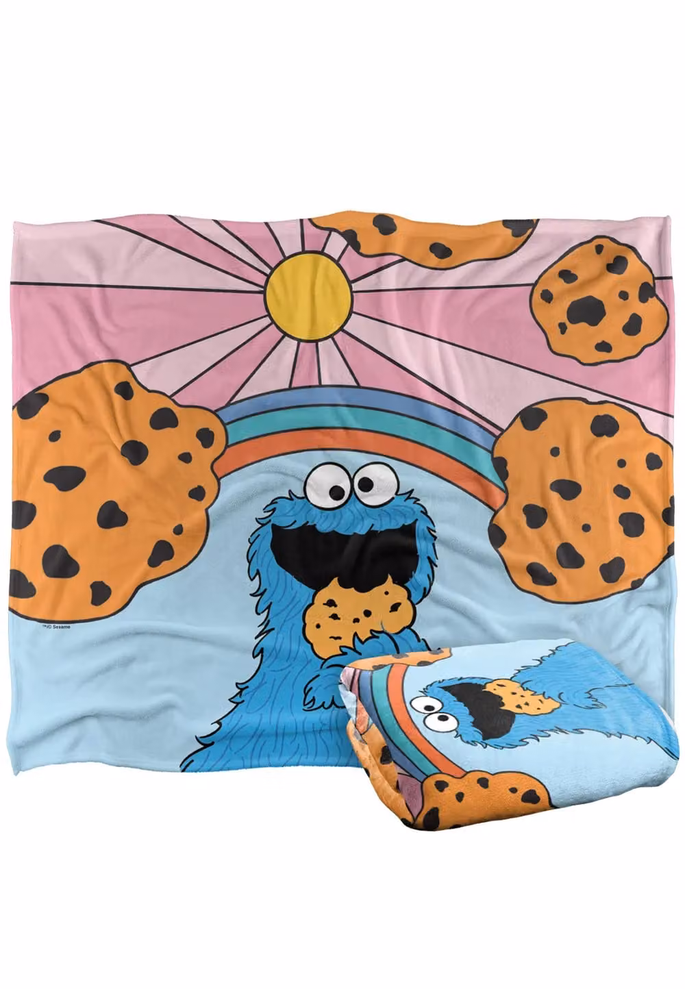 Sesame Street Cookie Monster Sunrise Silky Touch Super Soft Throw Blanket, White and Multicolour, W: 152 cm, D: 127 cm – 2