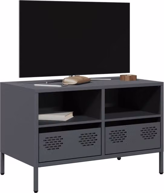 Berkfield Home Anthracite TV Cabinet in Black Cold-rolled Steel, W: 68 cm, D: 39 cm, H: 43.5 cm