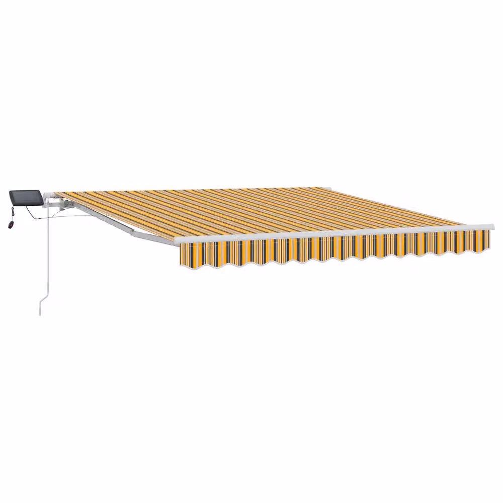 Berkfield Home Manual Retractable Wall-Mounted Awning with Multicolour LED Striped Acrylic Fabric, W: 350 cm, D: 250 cm – 2