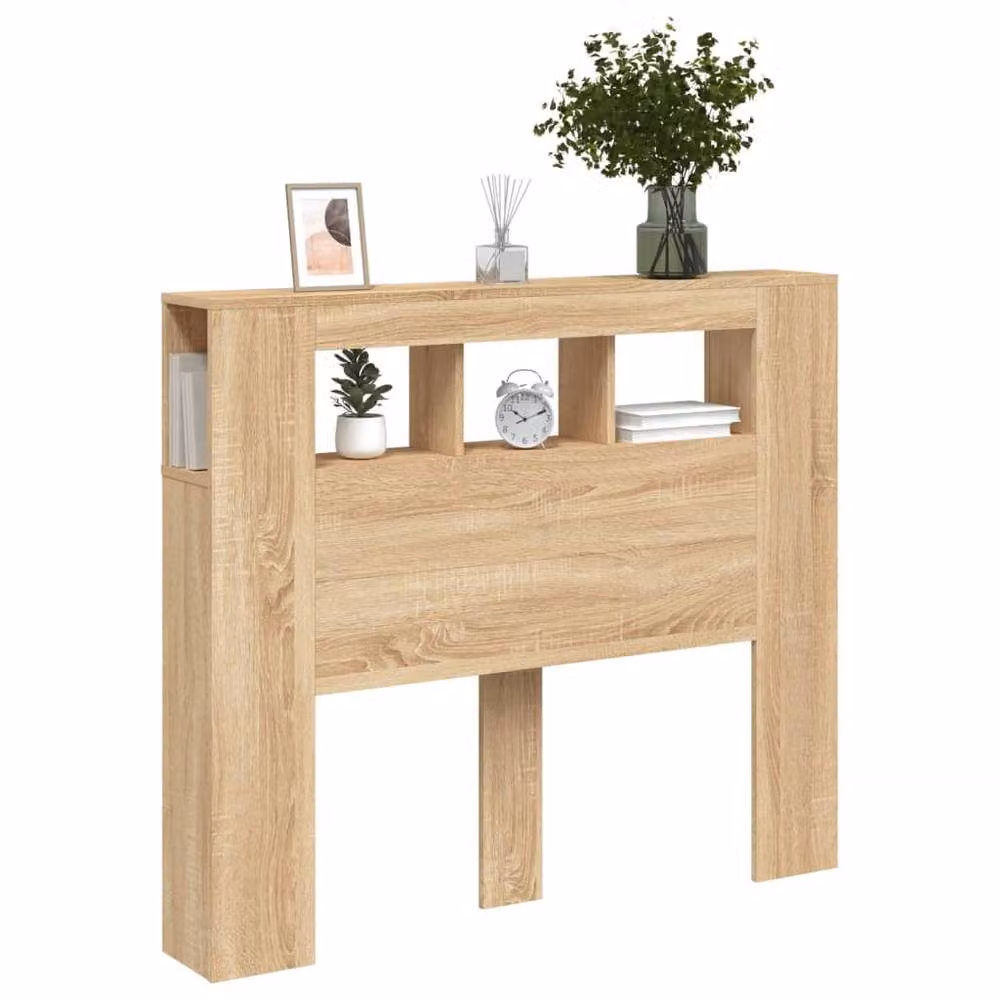 Berkfield Home Sonoma Oak LED Headboard with Integrated Shelf in Light Brown, W/D/H: 120 x 18.5 x 103.5 cm – 3