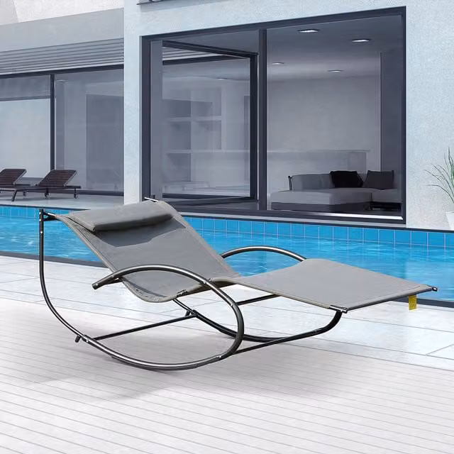 Outsunny Double Hammock Chair Sun Lounger in Grey with Adjustable Headrest