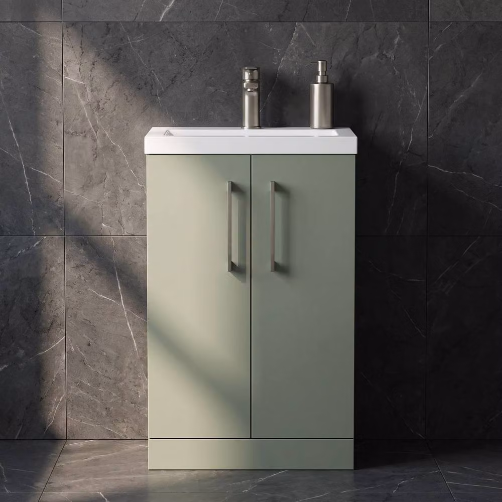Balterley Satin Green Modern Freestanding Bathroom Vanity Unit with Soft Close Hinged Doors – 3