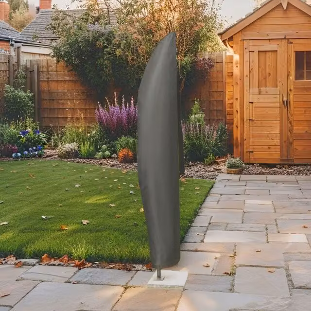Home Source Heavy Duty Waterproof UV Resistant Jumbo Parasol Protective Cover in Black/Grey, W/D/H: 190 x 160 x 43 cm