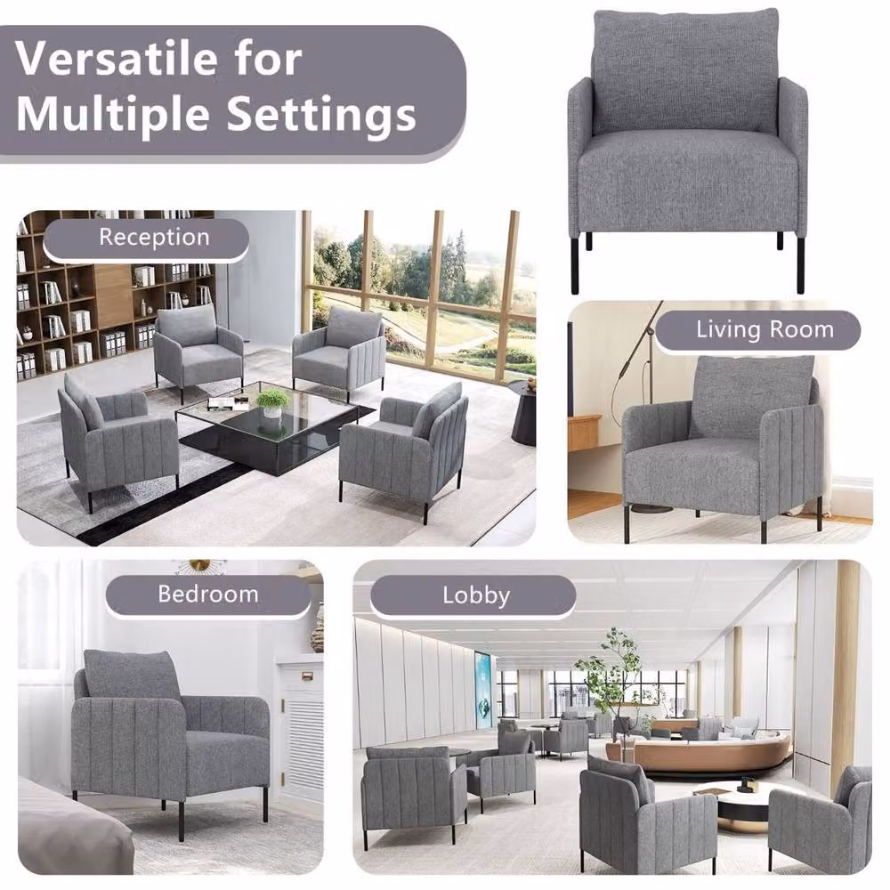 Costway Grey Chenille Accent Chair with Armrests and Metal Frame – 4