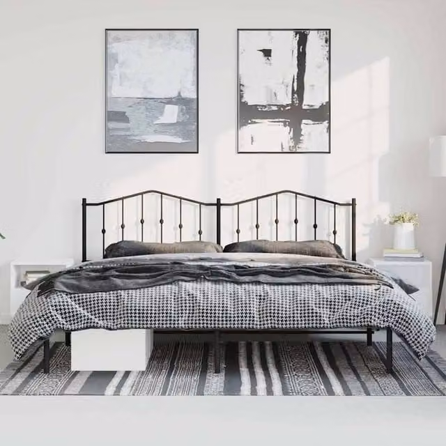 Berkfield Home Metal Bed Frame with Headboard in Black, W/D/H: 193 x 198 x 98 cm – 1