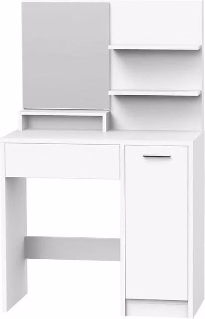 SPETLEK Modern White Dressing Table with Drawers and Mirror Set