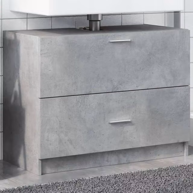 Berkfield Home Wall Mounted Sink Cabinet in Concrete Grey with Doors and Drawers, W: 78 cm, D: 37 cm, H: 59 cm – 1