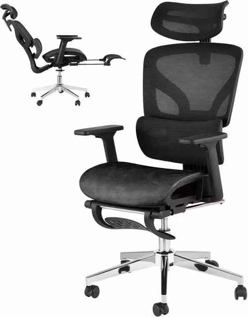VOGREX Black Ergonomic Fabric Office Chair with Headrest and Armrests – 1