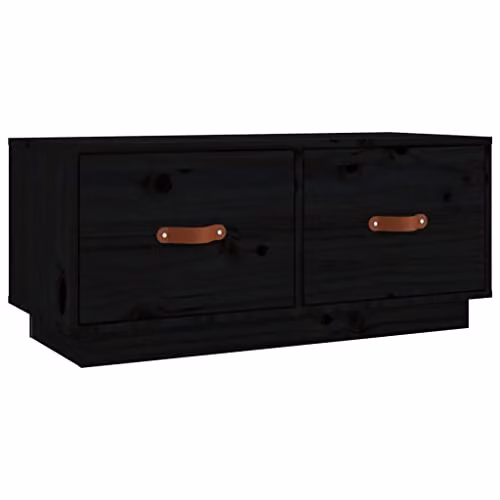 vidaXL Black Solid Pine Wood TV Cabinet W: 80 cm, D: 34 cm, H: 35 cm – 1