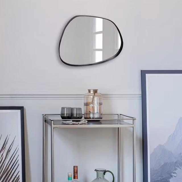 Agenzia 14 Modern Small Black Pebble Metal Wall Mirror W/H: 28 x 36 cm