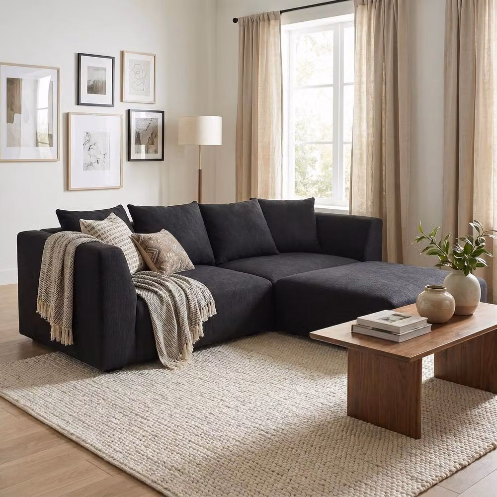 Abakus Direct Tokyo L-Shape Corner Sofa in Black Geometric Basket Weave Fabric with Reversible Deep Seats and Scatter Cushions – 4