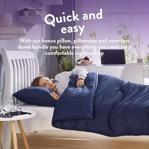 Slumberdown Back to Uni Bed Set in Navy Blue, including 10.5 Tog Coverless King Size Duvet and 2 Pillows with 2 Matching Pillowcases, W/D/H: 225 x 220 cm – 2