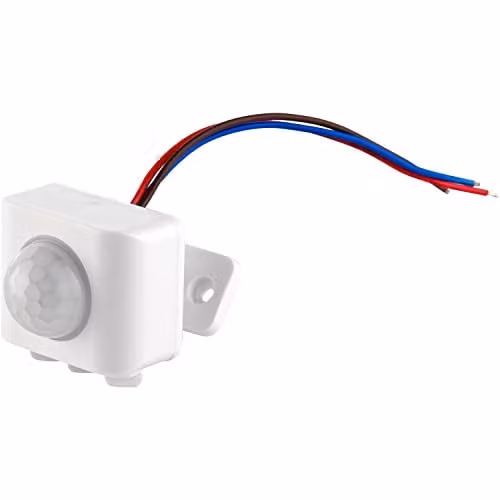 Loops Mini PIR Motion Sensor in White Plastic with Adjustable Timer and 120 to 360 Degree Detection