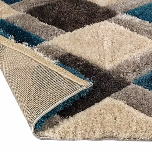 Phoenox Textiles Limited Origins 3D GEO Shaggy Geometric Rug in Petrol Blue, W: 120 cm, L: 170 cm – 3
