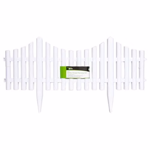Samuel Alexander White Plastic Picket Fence Garden Edging Set with Wood Effect, 33 cm – 2