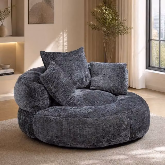 STILVORA Grey Chenille Bean Bag Chair with Armrests W/D/H: 108.0 x 52.0 x 76.0 cm – 1