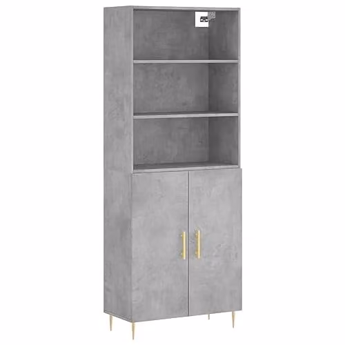 vidaXL Modern Highboard in Concrete Grey with Hinged Doors and Internal Shelves, W/D/H: 69.5 x 34 x 180 cm