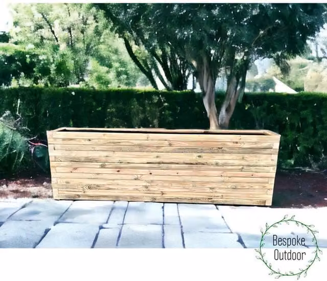 Bespoke Outdoor Somerset Range Rectangular Wooden Timber Planter in Brown and Yellow, W: 150 cm, D: 40 cm, H: 40 cm
