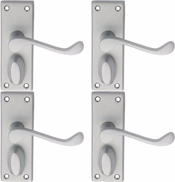 Loops 4x Pair Victorian Scroll Handles on Privacy Backplate in Satin Chrome, W: 11.8 cm, H: 4.3 cm