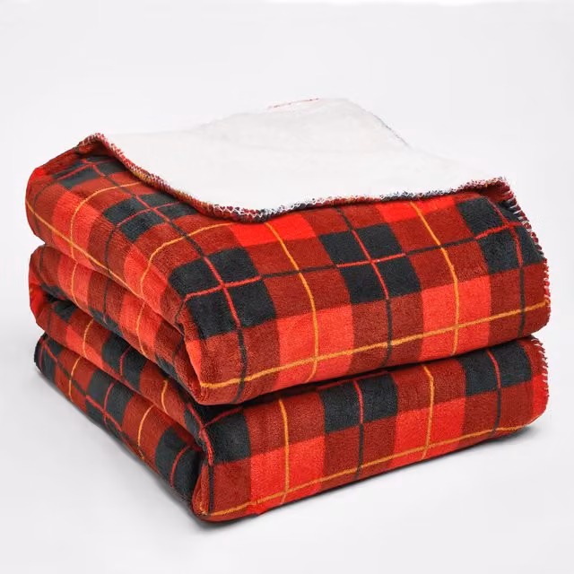 Dreamscene Red and White Tartan Check Sherpa Reversible Fleece Throw Blanket, W/D/H: 150 x 180 cm – 6