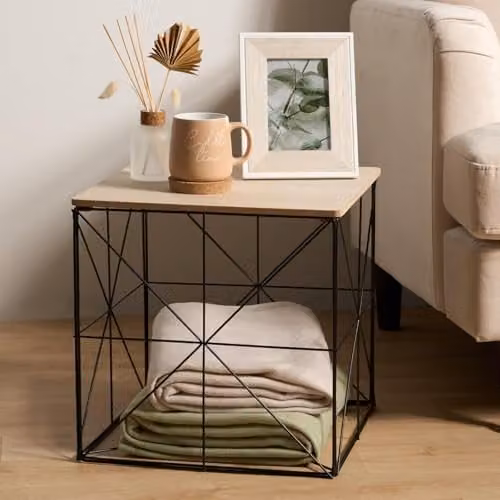 OHS Large Square Storage Coffee Side Table with Folding Lid in Black or Brown, W/D/H: 38 x 38 x 38 cm – 1