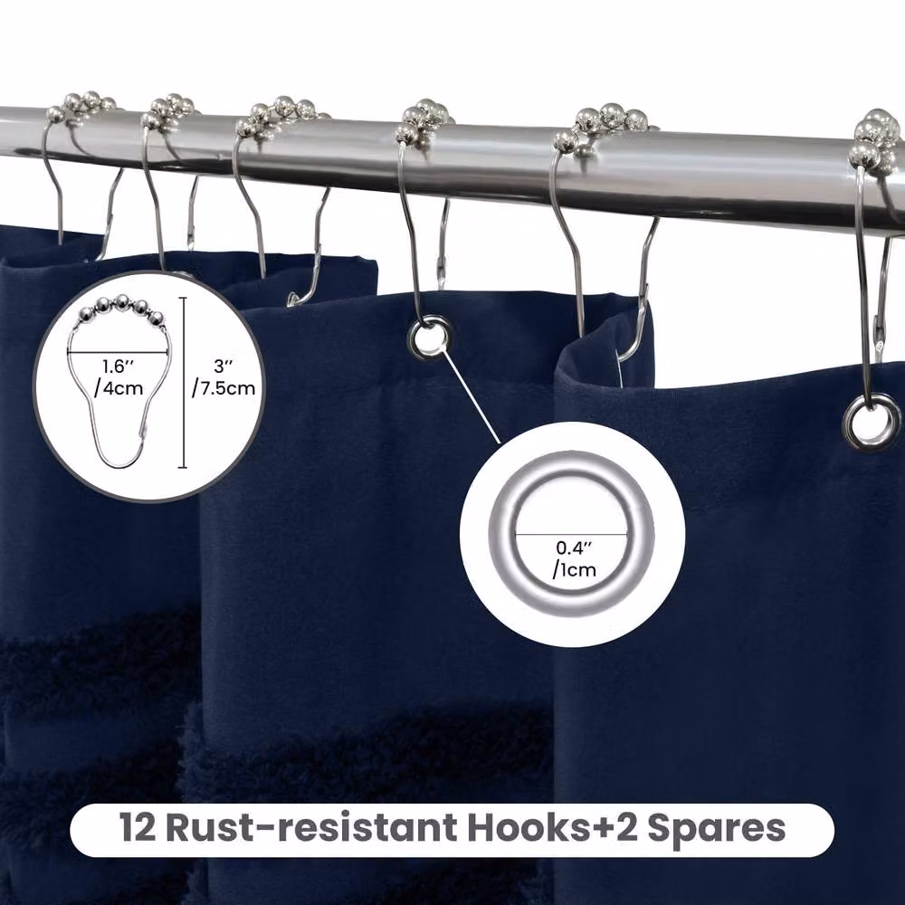 INHOUSOLU HOME DECOR Blue Tufted Boho Shower Curtain with Tassels and Eyelets, Width: 184 cm – 5