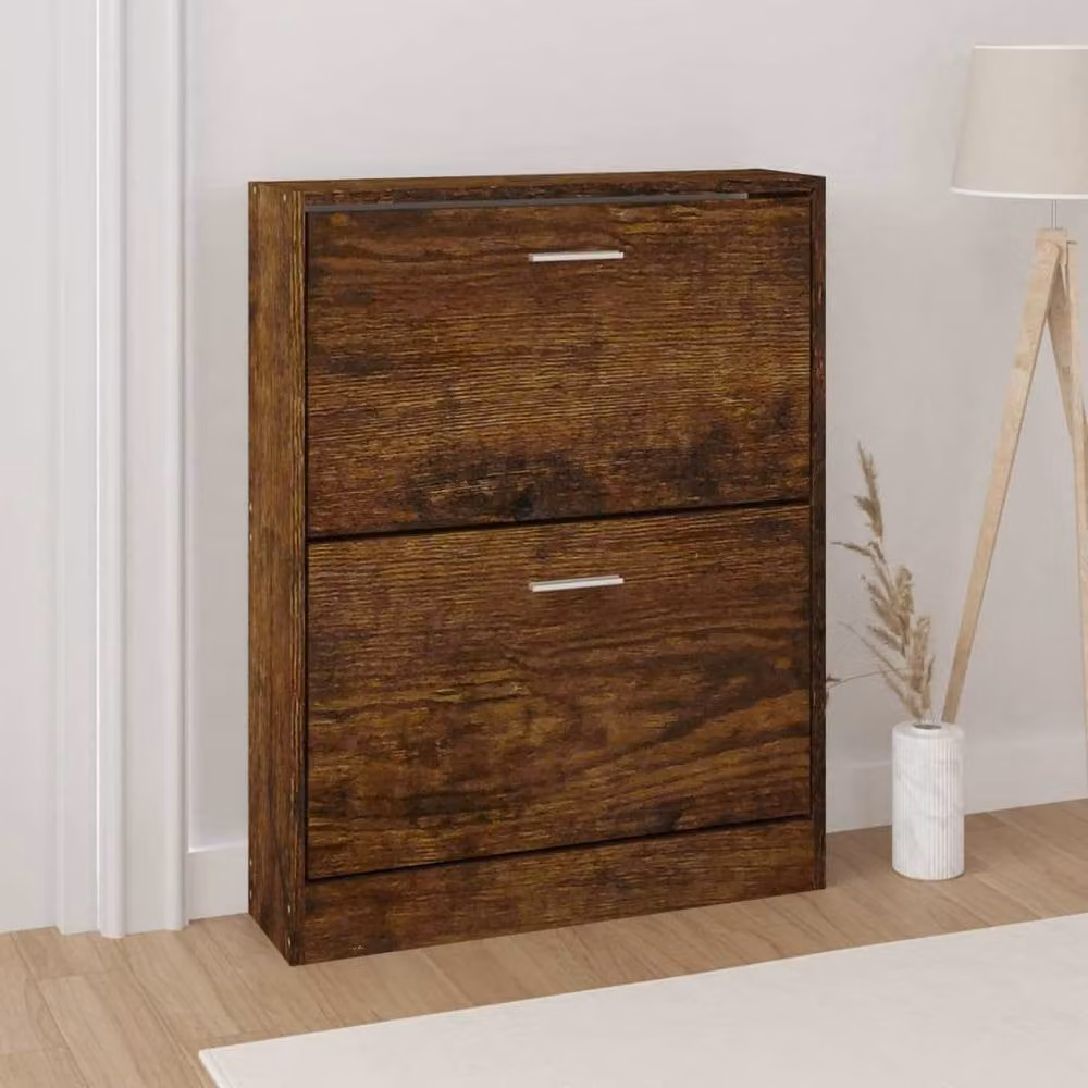 Berkfield Home Smoked Oak Shoe Cabinet in Brown, W/D/H: 59 x 17 x 81 cm – 1