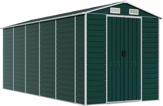 Berkfield Home Green Galvanised Steel Garden Pent Shed W/D/H: 191 x 470 x 198 cm