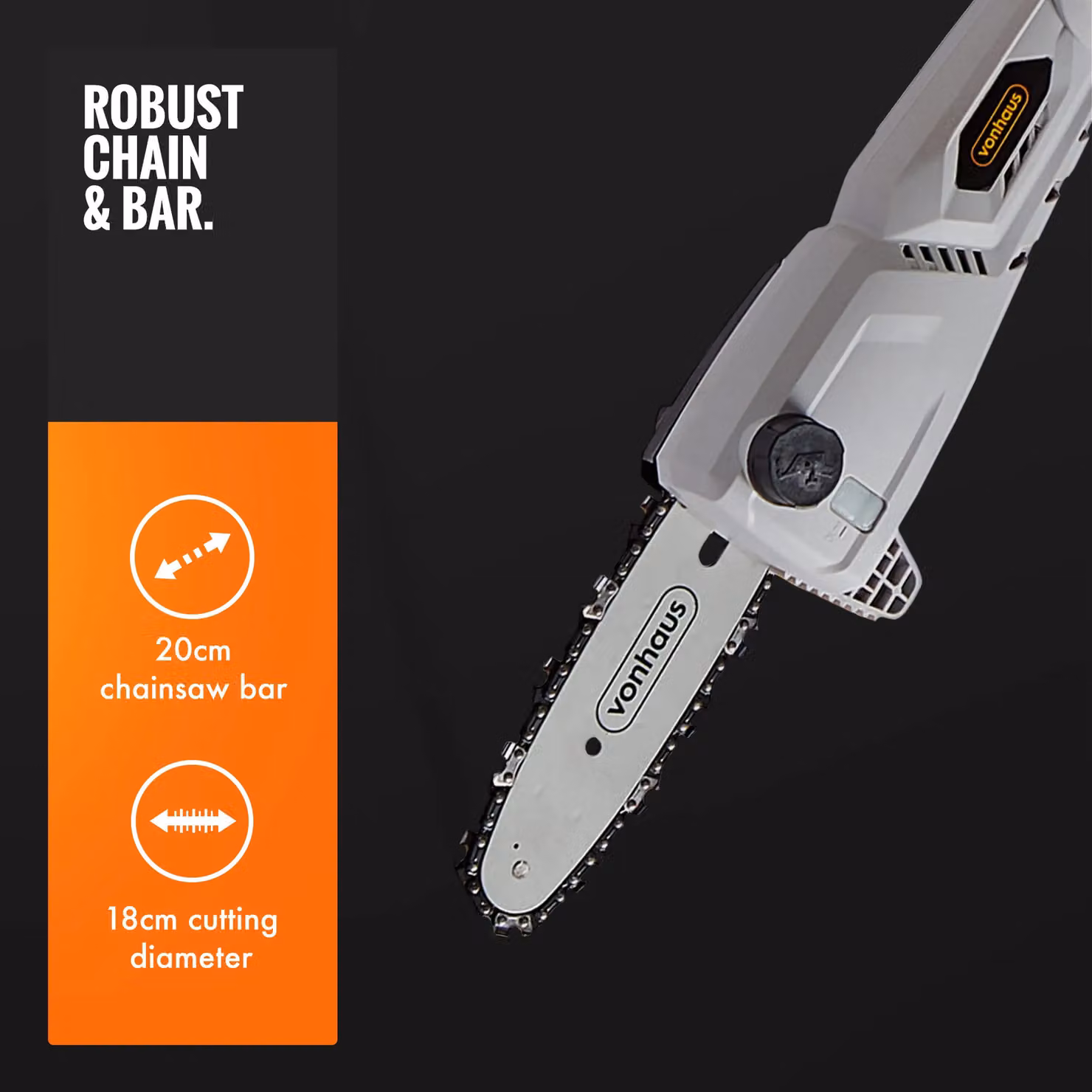 VonHaus 40V Cordless Pole Chainsaw in Grey with Rechargeable Battery – 3
