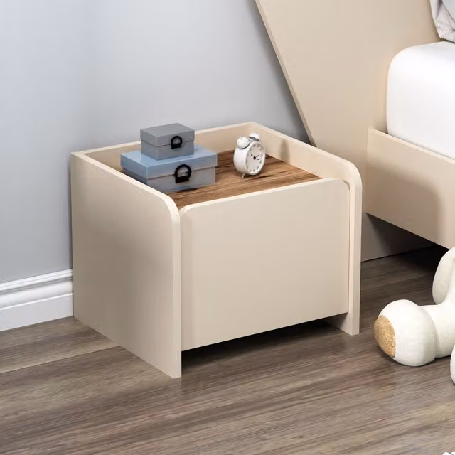 Destina Home Babel Nightstand with Cabinet in Light Walnut and Beige