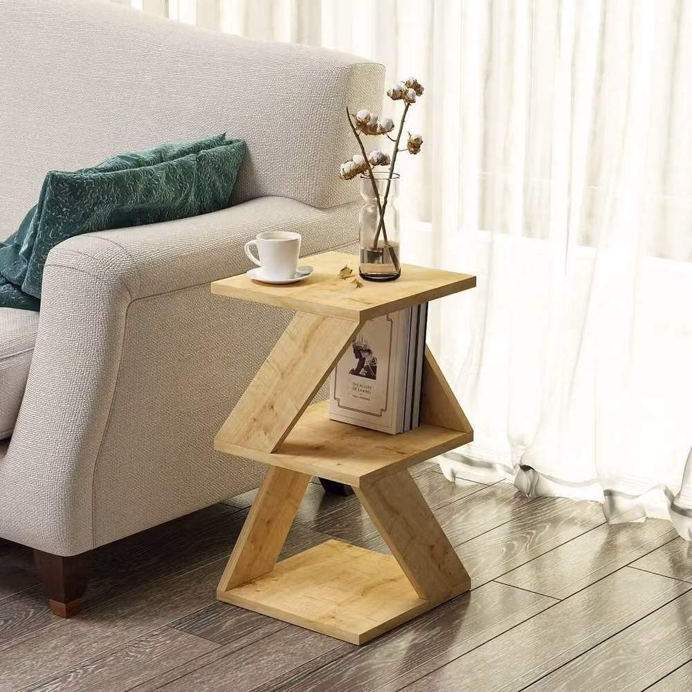 CALICOSY ALBENI 3-Tier Side Table in Light Oak, W/D/H: 30 x 30 x 50 cm – 2