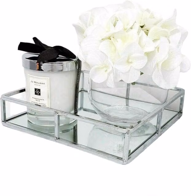 DEENZ Silver Square Glass Mirrored Tabletop Tray