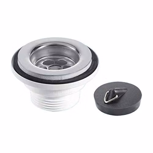 McAlpine 60mm Stainless Steel Basin Waste with Black PVC Push Open Plug BSW2P