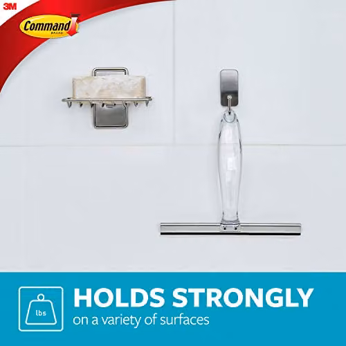 3M Command Stainless Steel Shower Squeegee and Hook with 2 Water-Resistant Strips in Silver and Transparent – 2