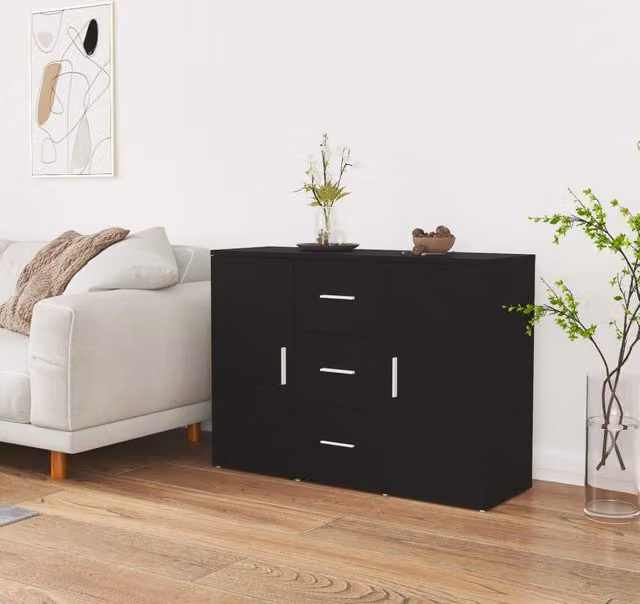 Berkfield Home Black Matt Minimalist Sideboard, W/D/H: 91 x 29.5 x 65 cm – 1