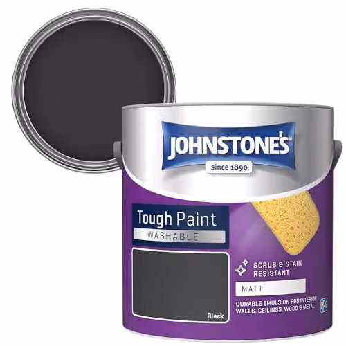 Johnstone's Black Matt Emulsion Paint, Water Based and Low Emission, 2.5L – 1