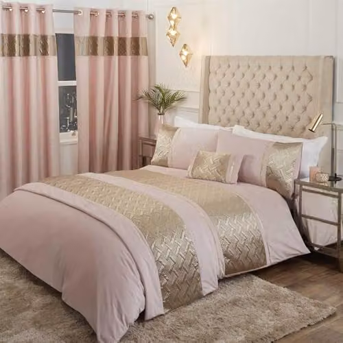 Rapport Home Capri Polycotton Duvet Cover and Pillowcase Set in Pink, Black and Gold – 1
