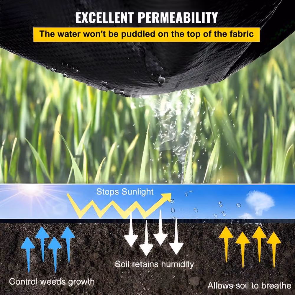 VEVOR Heavy Duty Black Weed Barrier Landscape Fabric – 6