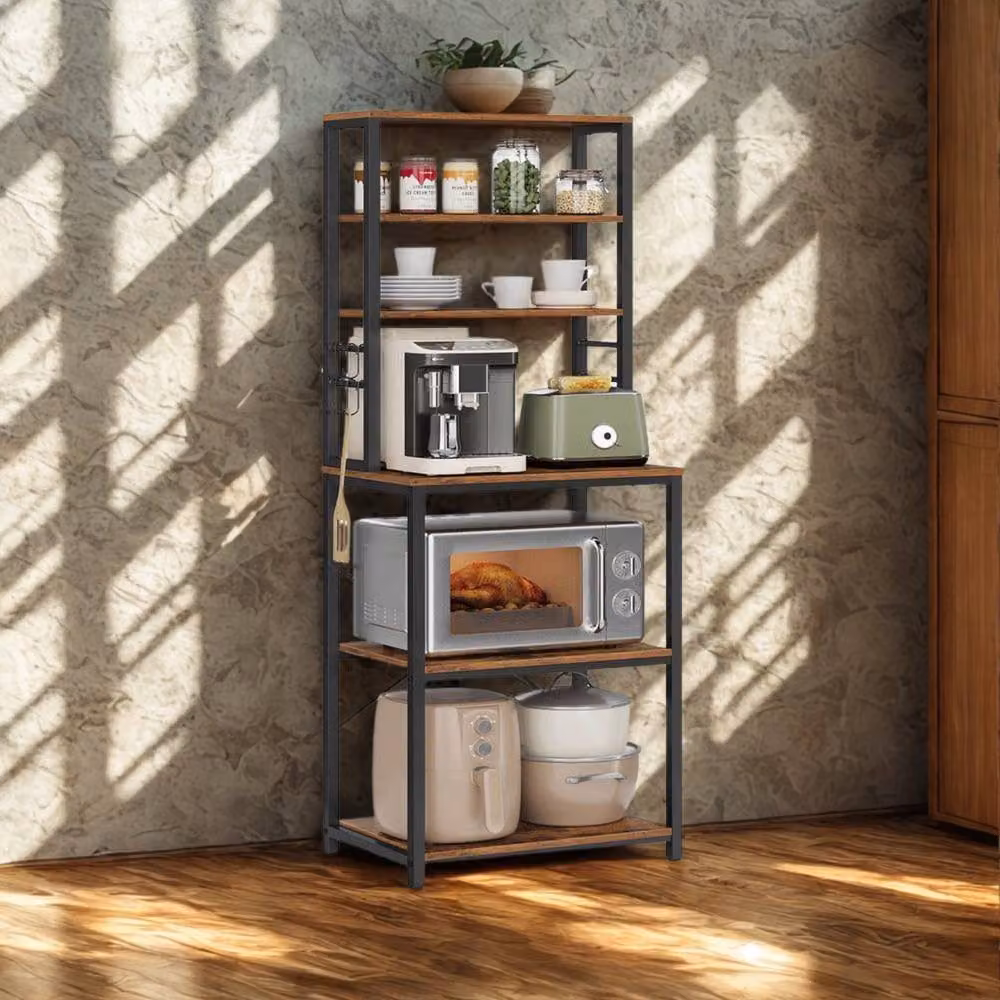 Pirlo Plush Industrial 6 Tier Wide Kitchen Storage Rack with Adjustable Shelves, Brown, W/D/H: 167 x 40 x 40 cm – 3