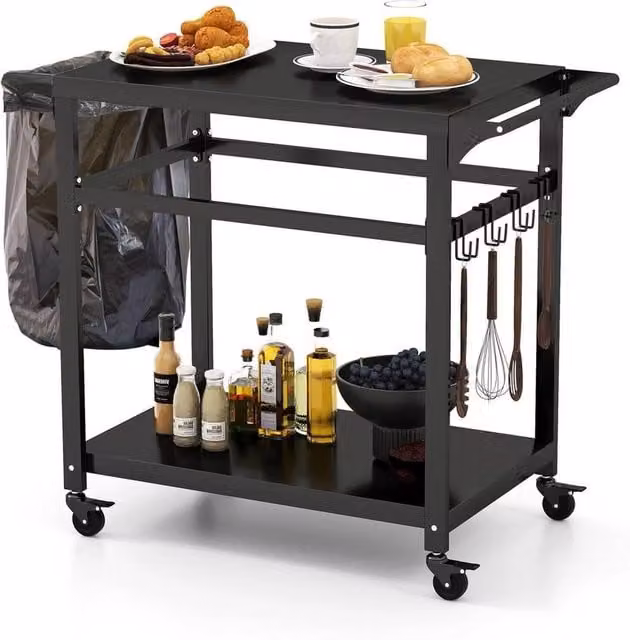 Kelvenix Black Metal Outdoor Grill Cart and Pizza Oven Worktable