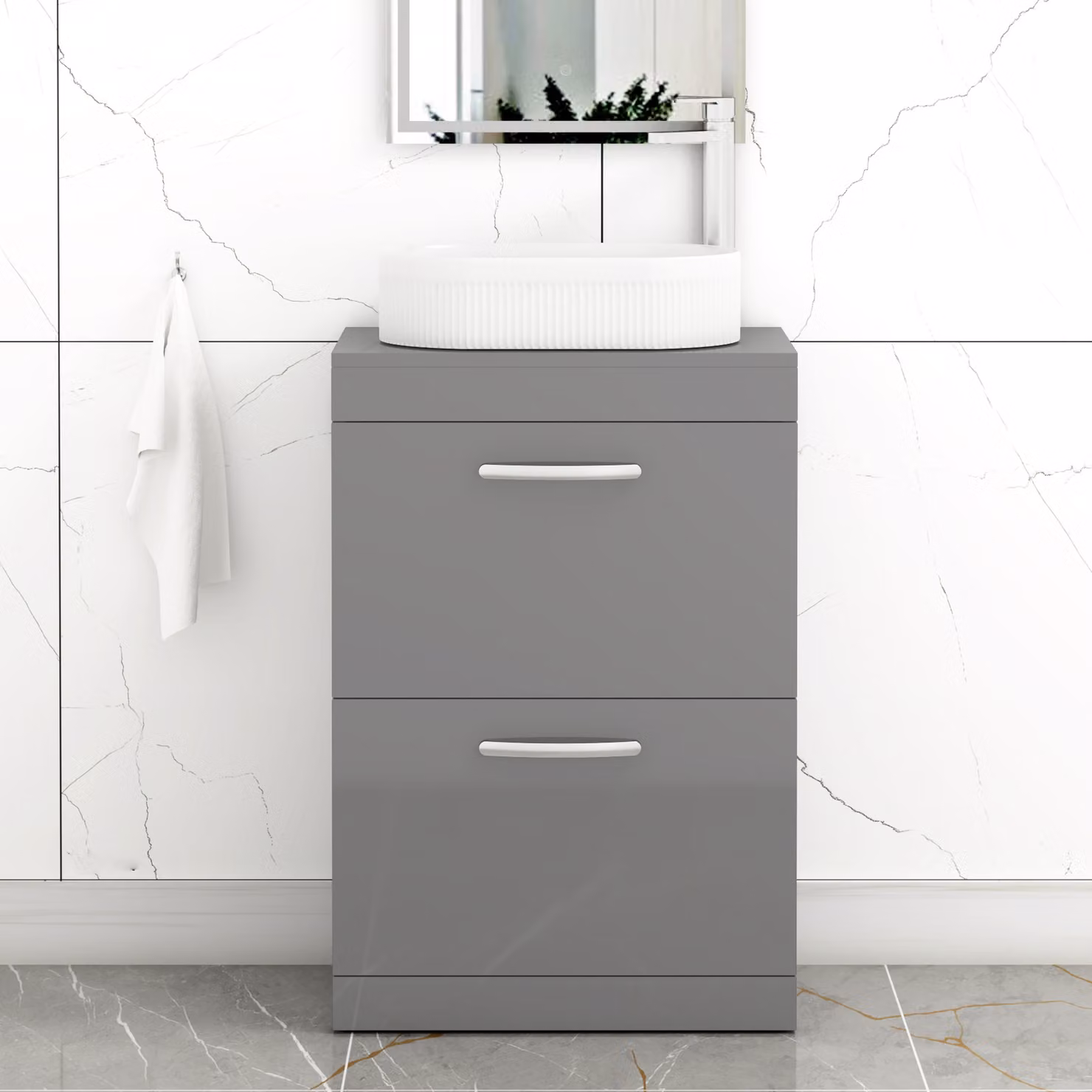 Royal Bathrooms Turin 800mm Floor Standing 2 Drawer Vanity Unit with Countertop Basin in Indigo Grey Gloss