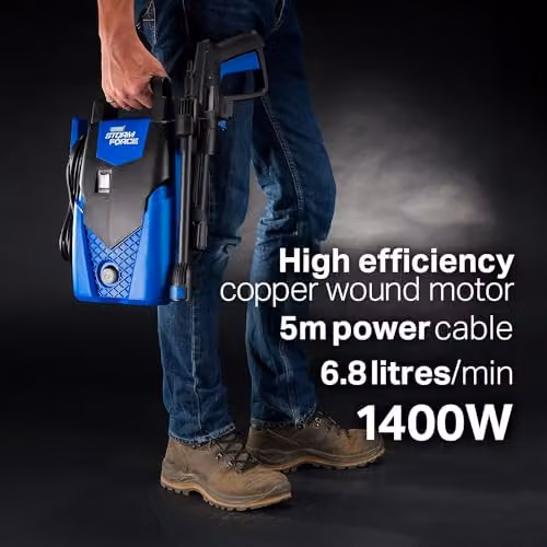 Draper Storm Force Pressure Washer, 105 Bar, Blue with Snow Foam Gun – 4