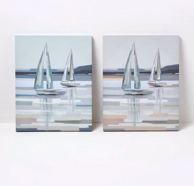 Homescapes Maritime Boats Canvas Wall Art Set of 2, Multicolour