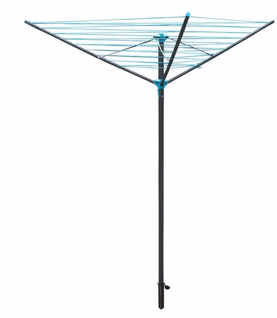 JVL 3 Arm Powder Coated Steel Rotary Airer, 30 Metres, Grey and Black