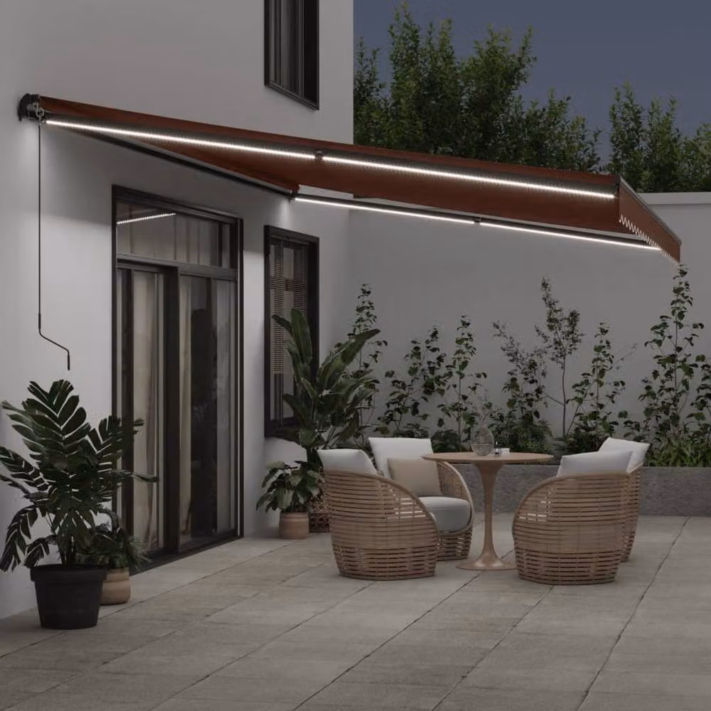 Berkfield Home Manual Retractable Aluminium Awning with LEDs, Brown, W: 600 cm, D: 300 cm – 3