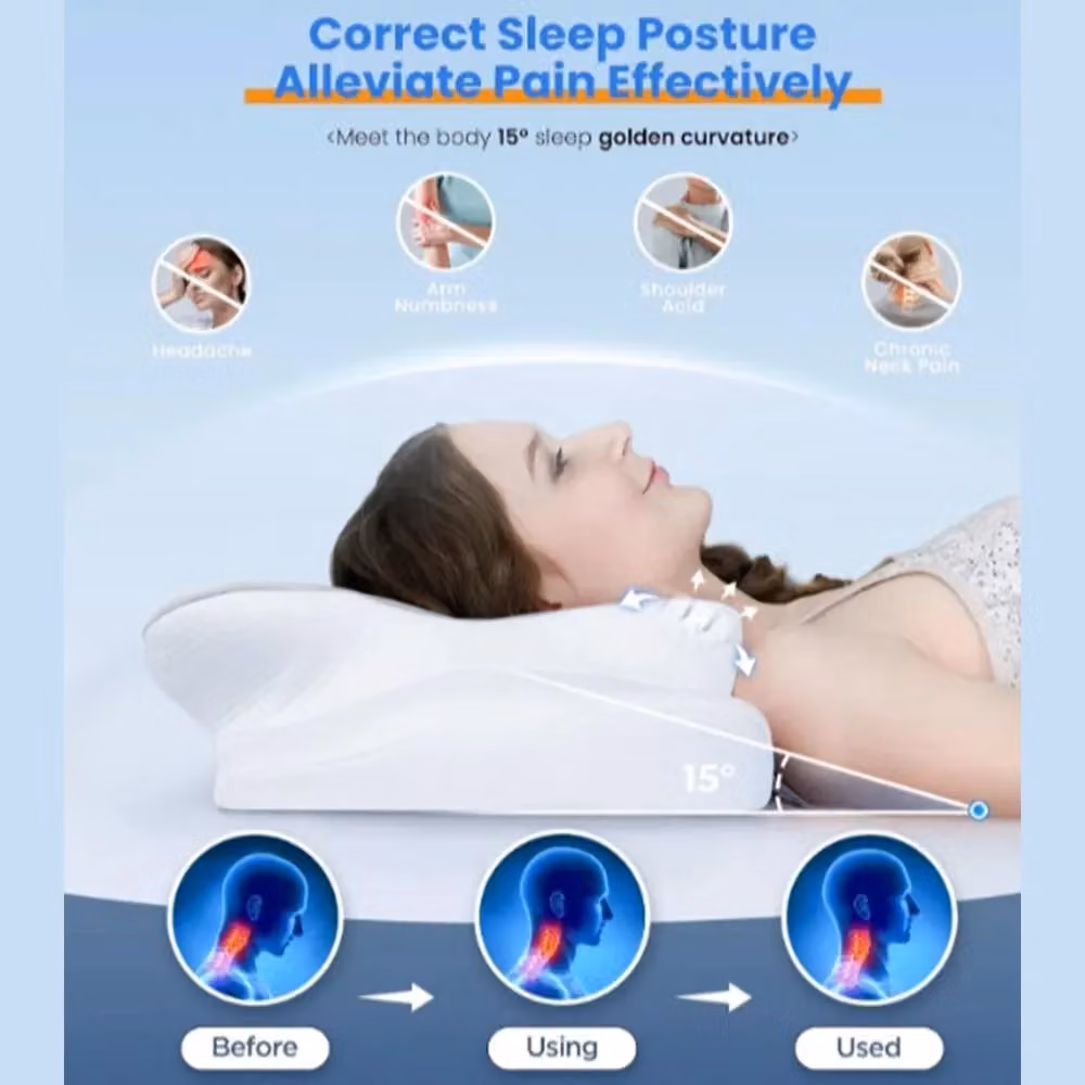 VOGREX Ergonomic Memory Foam Pillow for Neck and Shoulder Pain Relief in Black – 2