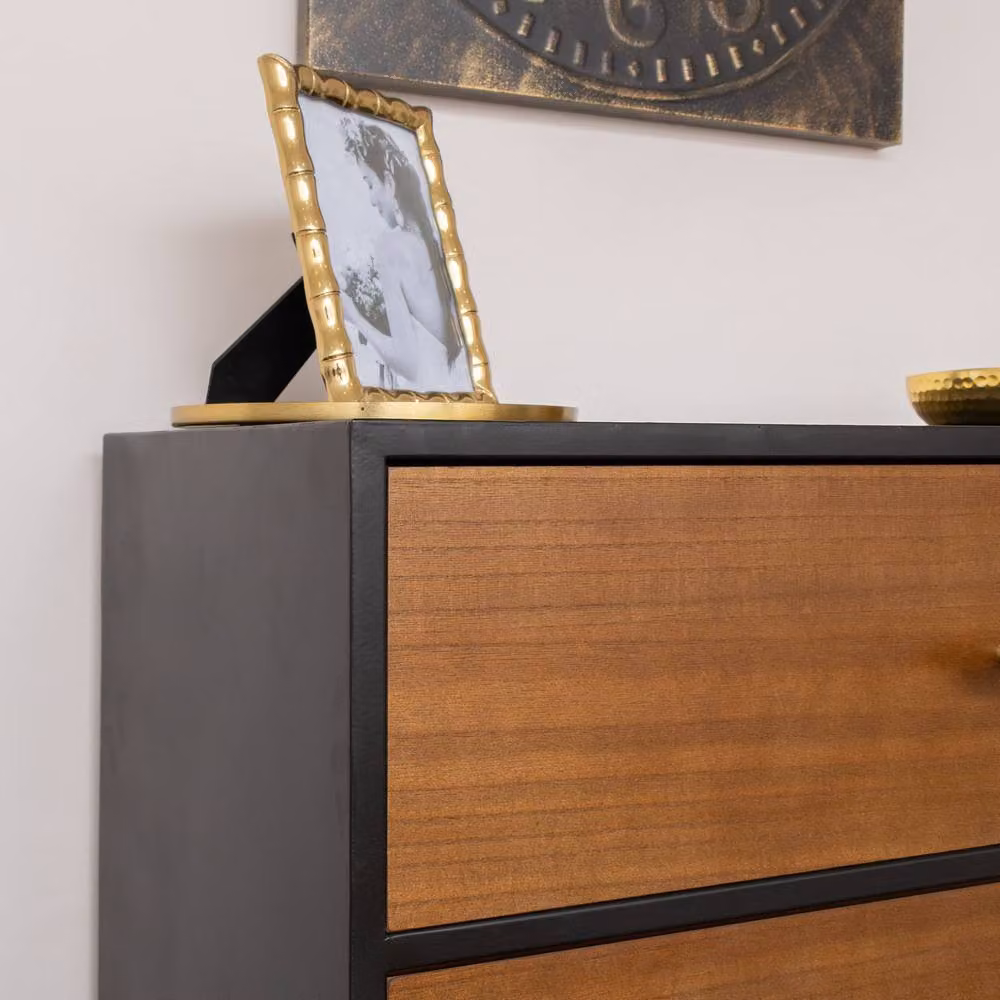 Melody Maison Ludlow Range Mid-Century 5 Drawer Tallboy Chest of Drawers in Black and Wood – 3