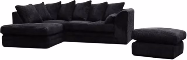 Snug Furniture Birmingham Ltd Jumbo Cord Left Hand Corner Sofa with Matching Ottoman in Black